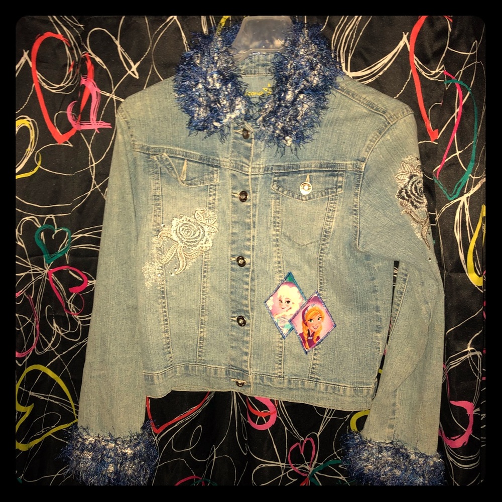 Custom “Frozen “blue jean Jacket